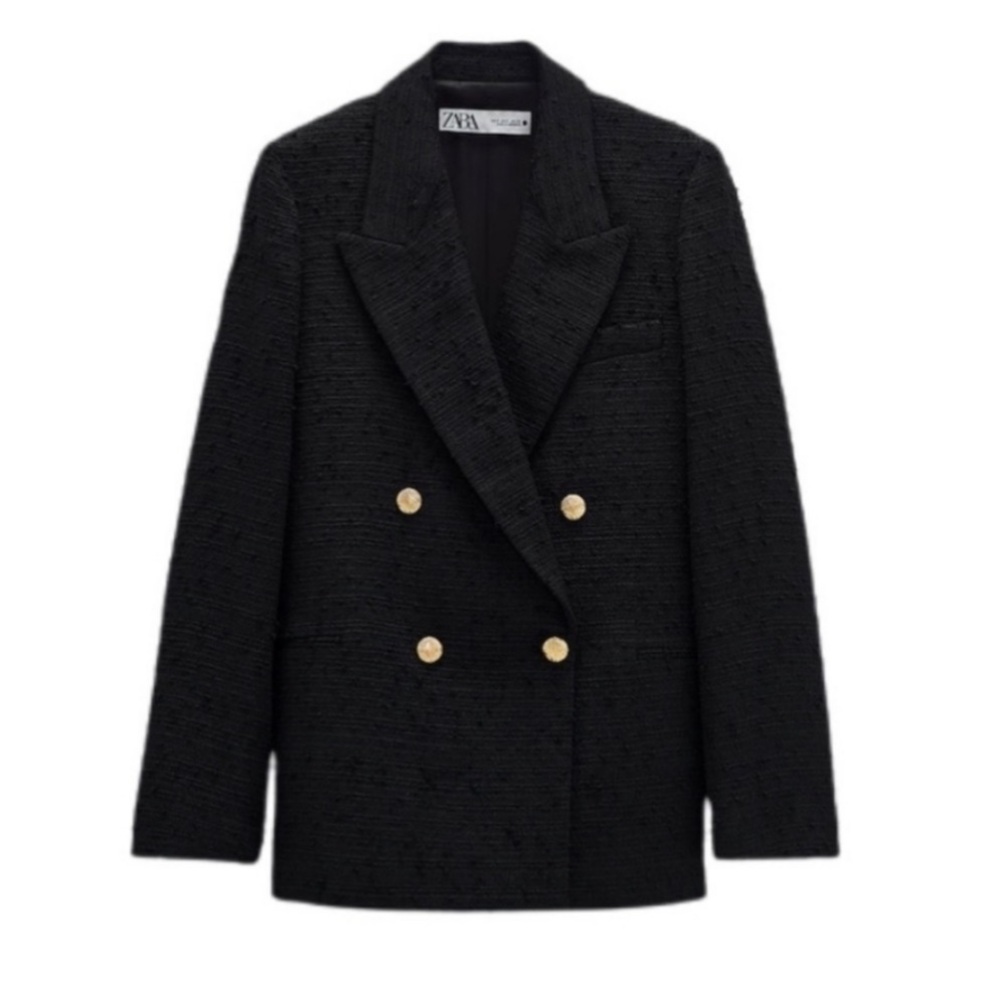 NWT Zara  Boucle Tweed Weave Textured Blazer with Gold Buttons S